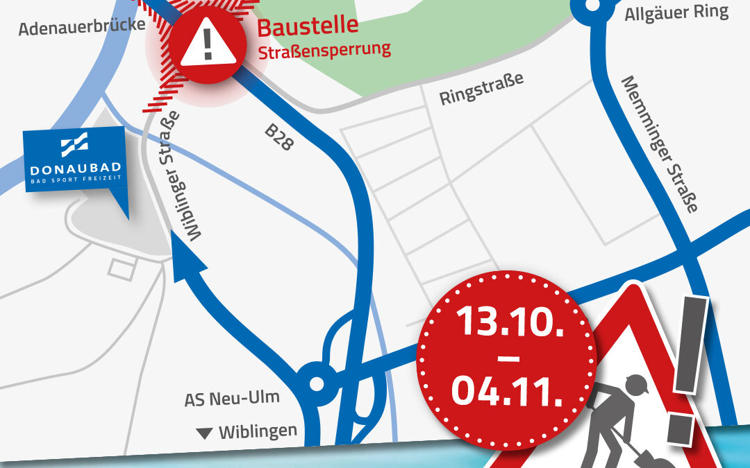 BAUSTELLE UNTERHALB BZW. AN ZU- & ABFAHRT ZUR ADENAUERBRÜCKE | ab So. 13.10, Für PKW & Bus Umfahrung notwendig