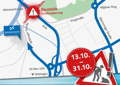 BAUSTELLE UNTERHALB BZW. AN ZU- & ABFAHRT ZUR ADENAUERBRÜCKE | bis Don. 31.10, Für PKW & Bus Umfahrung notwendig